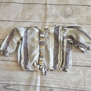 Brown and White Button Down Shirt with Striped Pattern